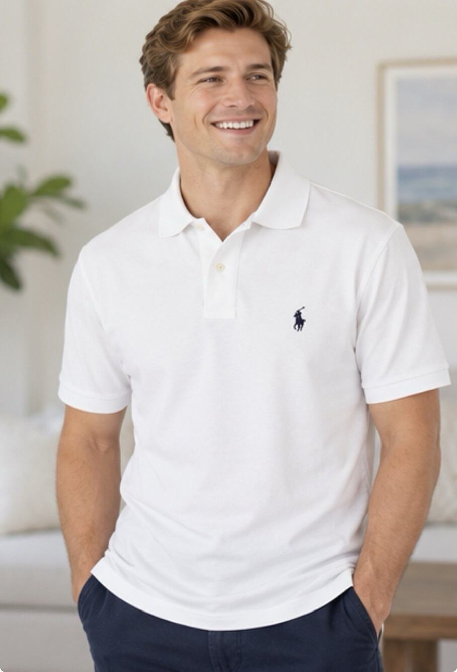 Polo Ralph Lauren Men’s Large White Short Sleeve Polo Shirt Black Pony Classic